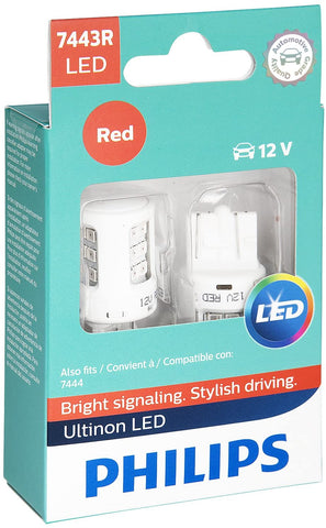 Philips 7443RLED Ultinon LED Bulb (Red), 2 Pack