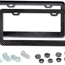 Mega Racer License Plate Frame Carbon Fiber 2 x Stainless Steel Printed Carbon Fiber License Plate Frame Front and Rear Holder with Steel Screws, Carbon Fiber License Frame JDM License Plate Frame