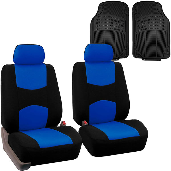 FH Group FB050102 + F11306 Flat Cloth Seat Covers (Blue) Front Set – Universal Fit for Cars Trucks & SUVs