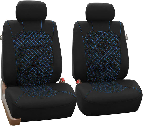 FH-FB066102 Ornate Diamond Stitching Car Seat Covers Blue/Black Color- Fit Most Car, Truck, SUV, or Van