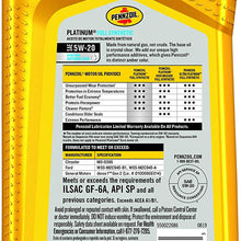 Pennzoil 550022686 Platinum Full Synthetic Motor Oil (SN) 5W-20, 1 Quart - Pack of 1