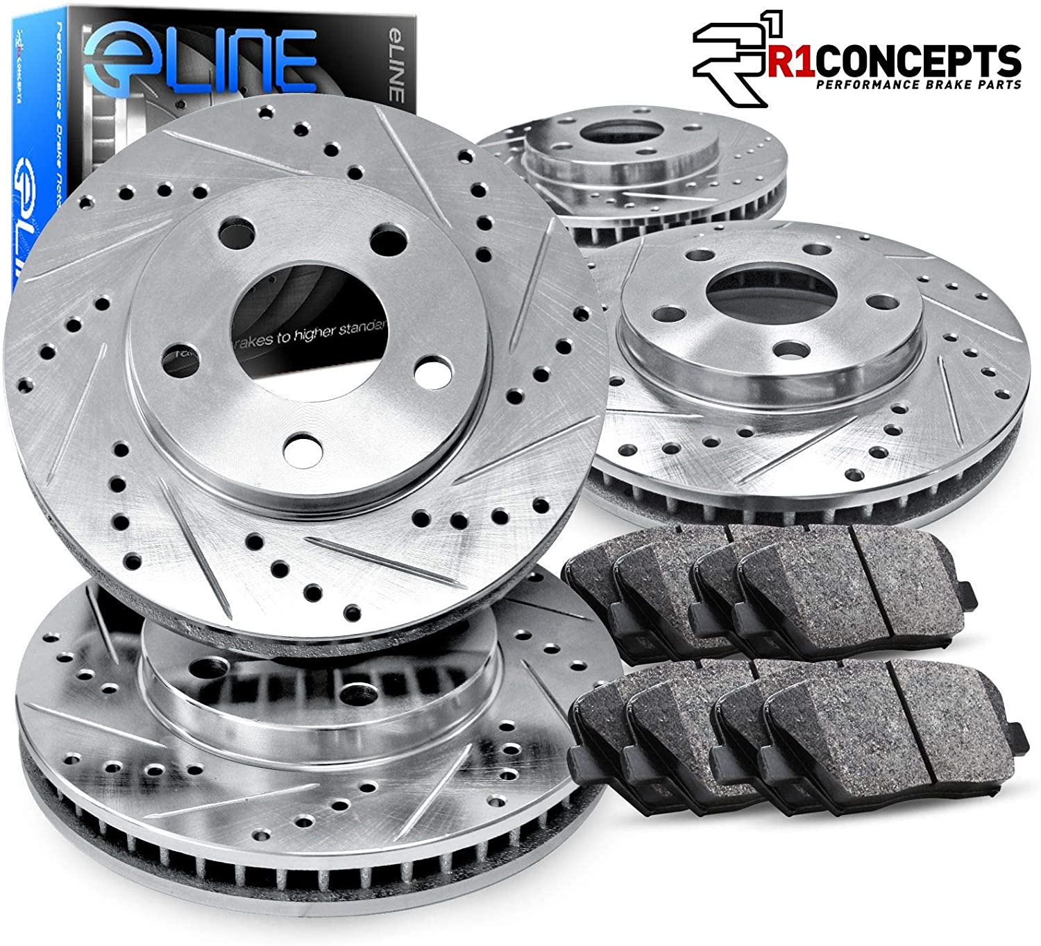 For Chevrolet Corvette Front Rear Drill Slot Brake Rotors Kit + Ceramic Brake Pads