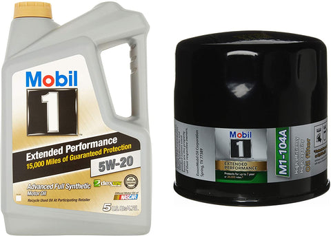 Mobil 1 Extended Performance Advanced Full Synthetic 5W-20 Motor Oil, 5-Quart, Single Bundle M1-104A Extended Performance Oil Filter