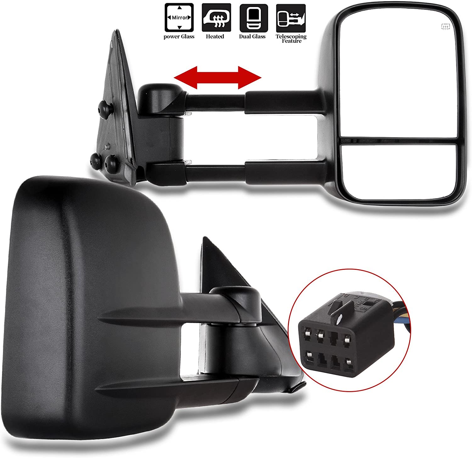 OCPTY Pair Set Power Adjusted Heated View Towing Mirrors for 1999 2000 2001 2002 for Chevy for GMC Silverado Sierra for Chevy for GMC Suburban Tahoe Yukon XL Yukon Black Tow Mirror