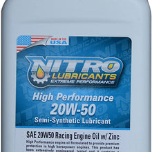 Nitro Lubricants 20W-50 High Performance Racing Motor Oil - Heavy Duty, Semi Synthetic Engine Oil - Race Motor Oil High in Zinc - for Engines Requiring 20W 50 Motor Oil - Ford, Chevy, Toyota, Etc.