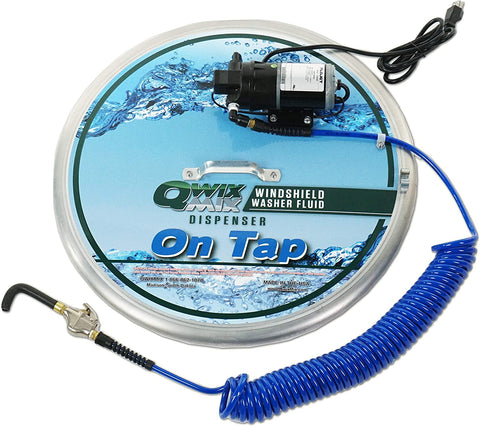 Qwix Mix | Windshield Washer Fluid Drum Dispenser Lid w/ 1.6 GPM Pump, Securely Fits 55 Gallon Drum, Includes 25' Coil Hose & Nozzle