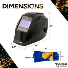 Digital Control Auto Darkening Solar Powered Welding Helmet ADF-210S, Solar Shade Lens, Tig Mig MMA, Adjustable Range 4/9-13 Bonus 16" Fire Retardant Welding Gloves, Carrying Bag and spare lens