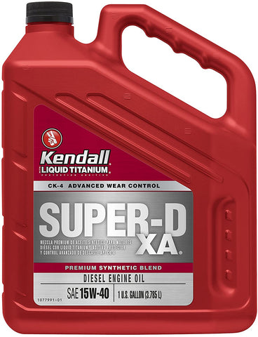 Kendall 1077886 Diesel Engine Oil (Super-D XA Premium Synthetic Blend API CK-4 with Liquid Titanium 15W40-1 Gallon), 128. Fluid_Ounces