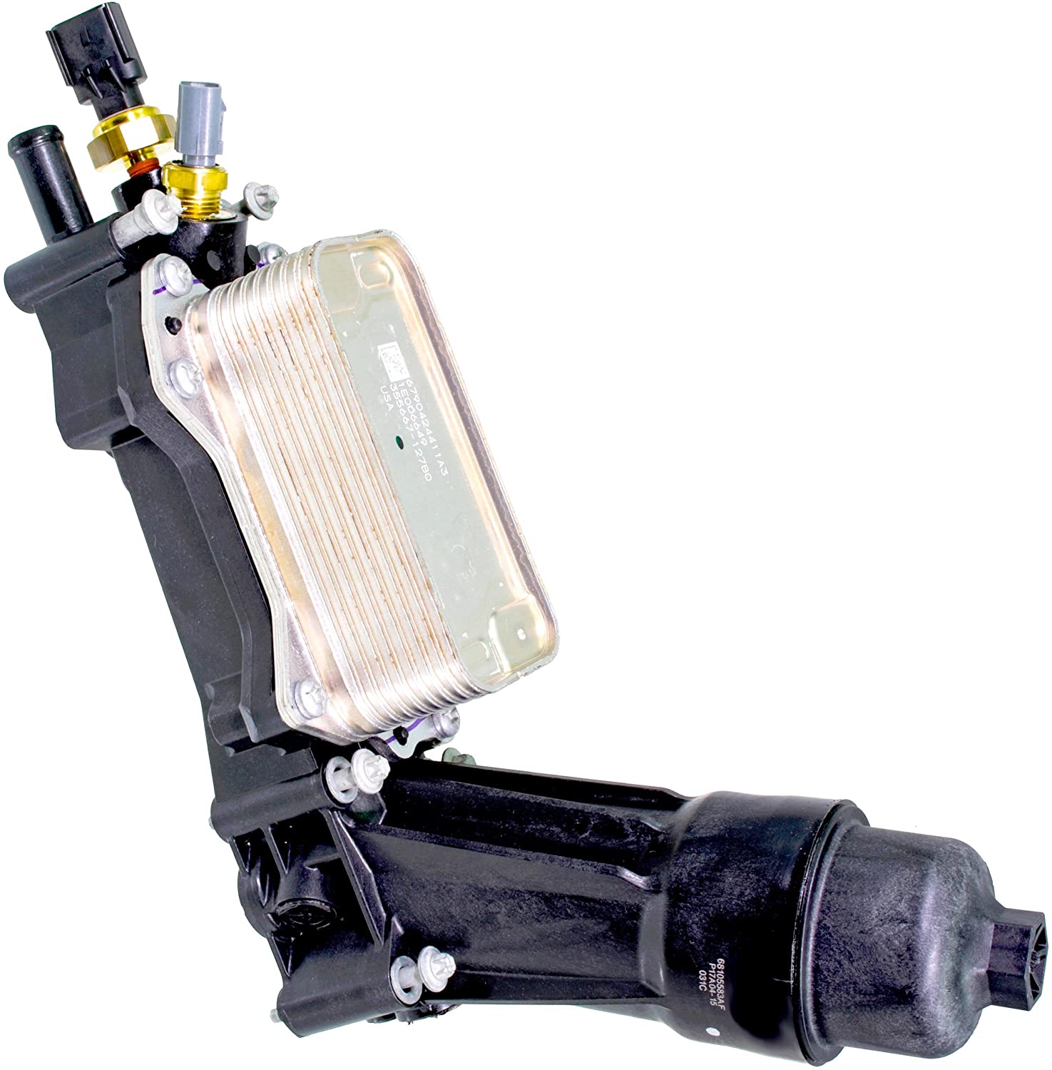 APDTY 133940 Engine Oil Filter Cooler Housing Assembly Complete Kit Includes Temp Sensors, Bypass Valve, Spring, Filter & Gaskets Fits All 2014-2017 Dodge Chrysler Jeep Models with 3.6L V6 Engine