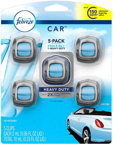 Febreze 13 Car Air Freshener, Set of 5 Clips, Linen & Sky-up to 150 Days