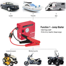 Car Jump Starter with Air Compressor, 1000 AMP Peak Jump Cable, 120 PSI Air Pump, 18000mAh Li-on Battery Jump Pack, Built-in 2 USB Ports and 2 LED Lights