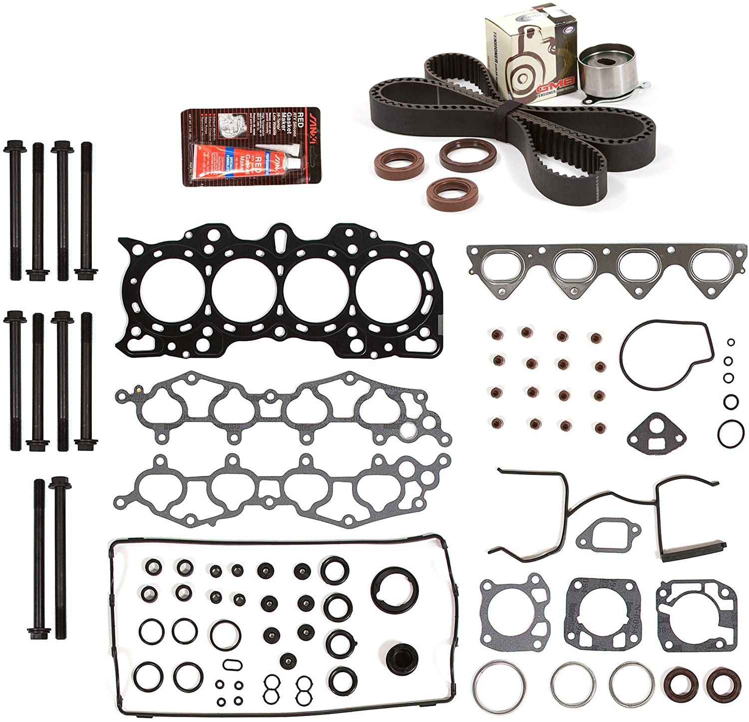 Evergreen HSHBTBK4011 Head Gasket Set Head Bolts Timing Belt Kit Fits 90-01 Acura Integra 1.8 B18A1 B18B1