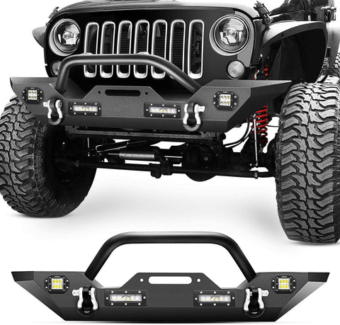 Nilight Front Bumper Compatible for 07-18 Jeep Wrangler JK & Unlimited Rock Crawler Bumper with 4 x LED Lights, Winch Plate and 2 x D-Rings,Upgraded Textured Black,2 Years Warranty