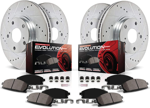 Power Stop K2303 Front & Rear Brake Kit with Drilled/Slotted Brake Rotors and Z23 Evolution Ceramic Brake Pads