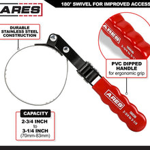 ARES 56039 - 4-in-1 Swivel Oil Filter Wrench - 2 3/8" to 4 3/8" (60mm to 110mm) Capacity - 180 Degree Swivel for Better Access, Self-Tightens on Filter