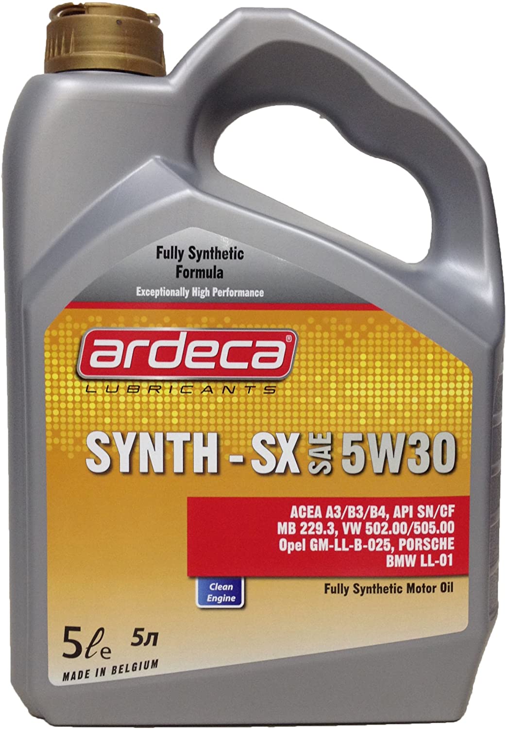 Ardeca ARD010039-005 Synth-SX Gold/Yellow 5w-30 Synthetic Motor Oil - 5 Liter