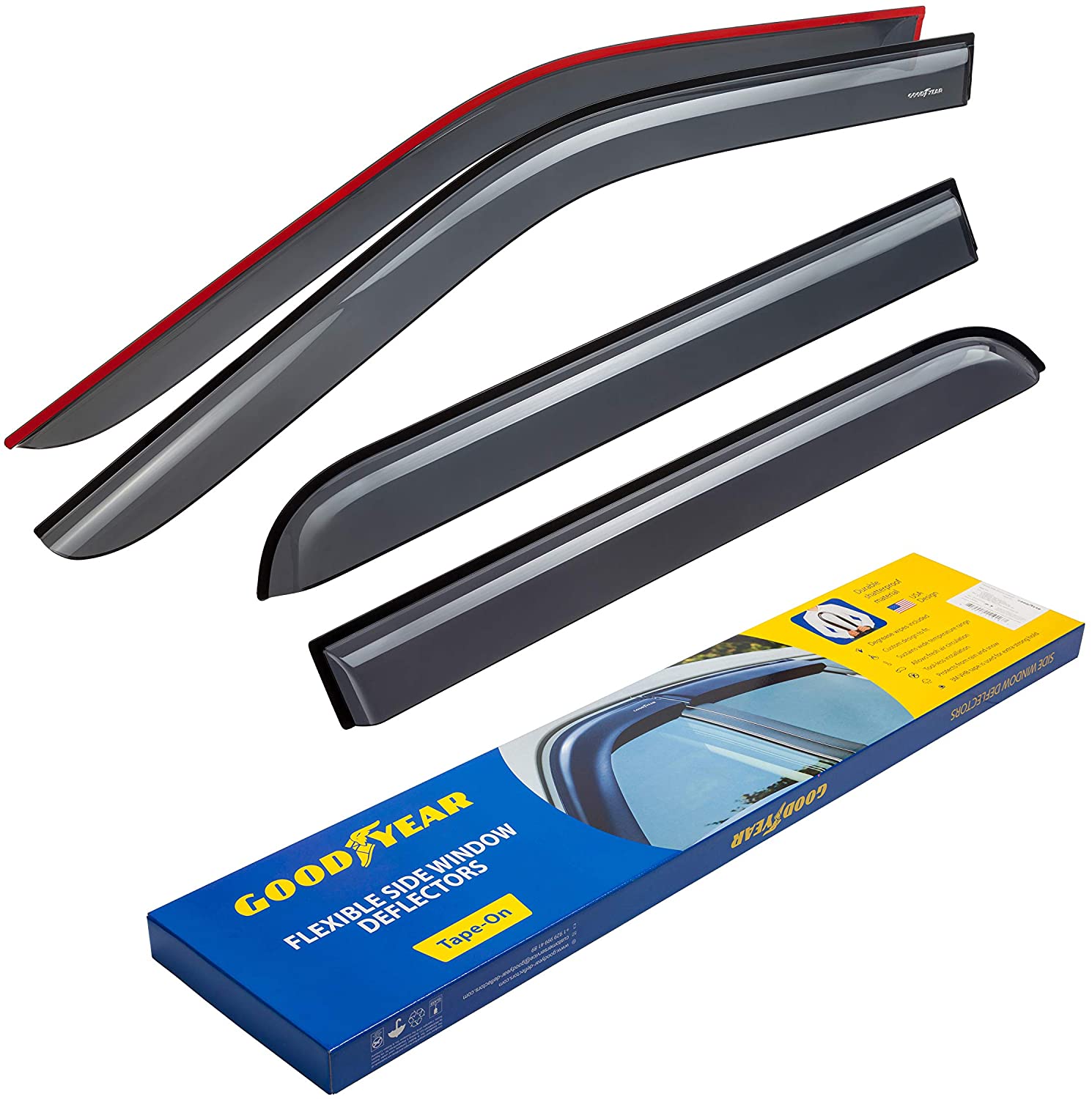 Goodyear Shatterproof Side Window Deflectors for Trucks Ford F150 2015-2020 SuperCrew, Tape-on Rain Guards, Vent Window Visors for Cars, Truck Accessories, Vent Deflector, 4 Pieces – GY003112