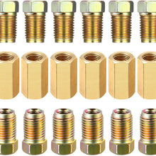 18 Pieces 3/8 Inch-24 Threads Brake Line Fittings Assortment for 3/16 Inch Tube, Includes 6 Pieces Unions, 12 Pieces Nuts