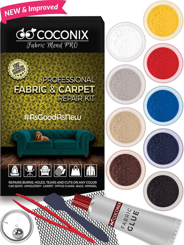 Coconix Fabric and Carpet Repair Kit - Repairer of Your Car Seat, Couch, Furniture, Upholstery or Jacket - Fixes Cigarette Burn Holes, Tear or Rips. Super Easy Instructions to Match Any Color, Pattern