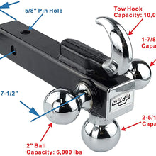 TOPTOW 64180HP Trailer Receiver Hitch Triple Ball Mount with Hook, Fits for 2 inch Trailer Hitch Receiver, Chrome Balls, Chrome Hook, 2" Shank, with 5/8 inch Hitch Pin
