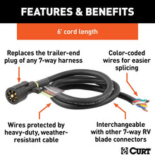CURT 56601 Replacement 7-Pin RV Blade Trailer Wiring Harness Plug, 6-Foot Blunt-Cut Wires
