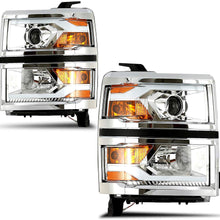 ECCPP Projector Headlight Assembly Replacement for 2014-2015 Chevy Silverado Chrome Housing/Clear Lens with Illuminating Bar DRL Pair Set