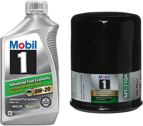 Mobil 1 Advanced Fuel Economy Full Synthetic Motor Oil 0W-20, 1-Quart, Single Bundle M1-110A Extended Performance Oil Filter, 1-Count