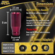 Mega Racer Red Aluminum Shift Knob for Buttonless Automatic and 4, 5 and 6 Speed Manual Transmission Vehicles