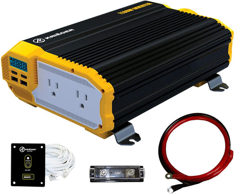 KRIËGER 1100 Watt 12V Power Inverter Dual 110V AC Outlets, Installation Kit Included, Automotive Back Up Power Supply For Blenders, Vacuums, Power Tools MET Approved According to UL and CSA.