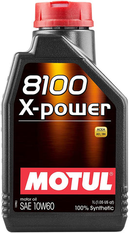 Motul 106142 8100 10W60 X-Power Synthetic Engine Oil-Acea A3/B4 1-Liter, 33.81 Fluid_Ounces