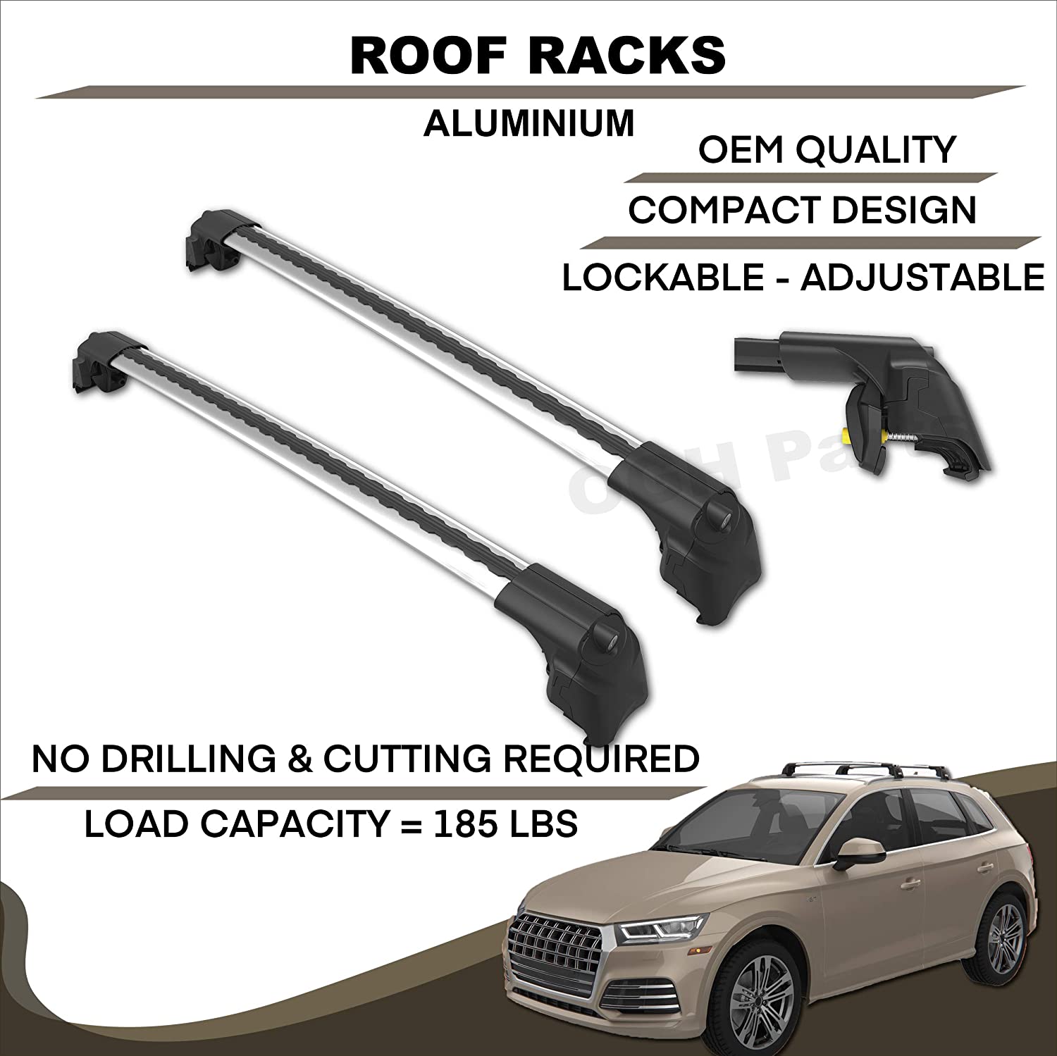 OGHParts Compatible Replacement Lockable Aluminium Roof Rack Bar Cross Bars Rack for Mercedes-Benz GLA-Class 2014-2019 Models