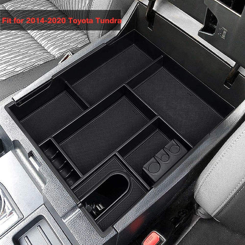 JAUTO Center Console Organizer Tray for 2014-2019 2020 Toyota Tundra, Insert ABS Armrest Storage Box Tundra Accessories - Full Tray (Black)