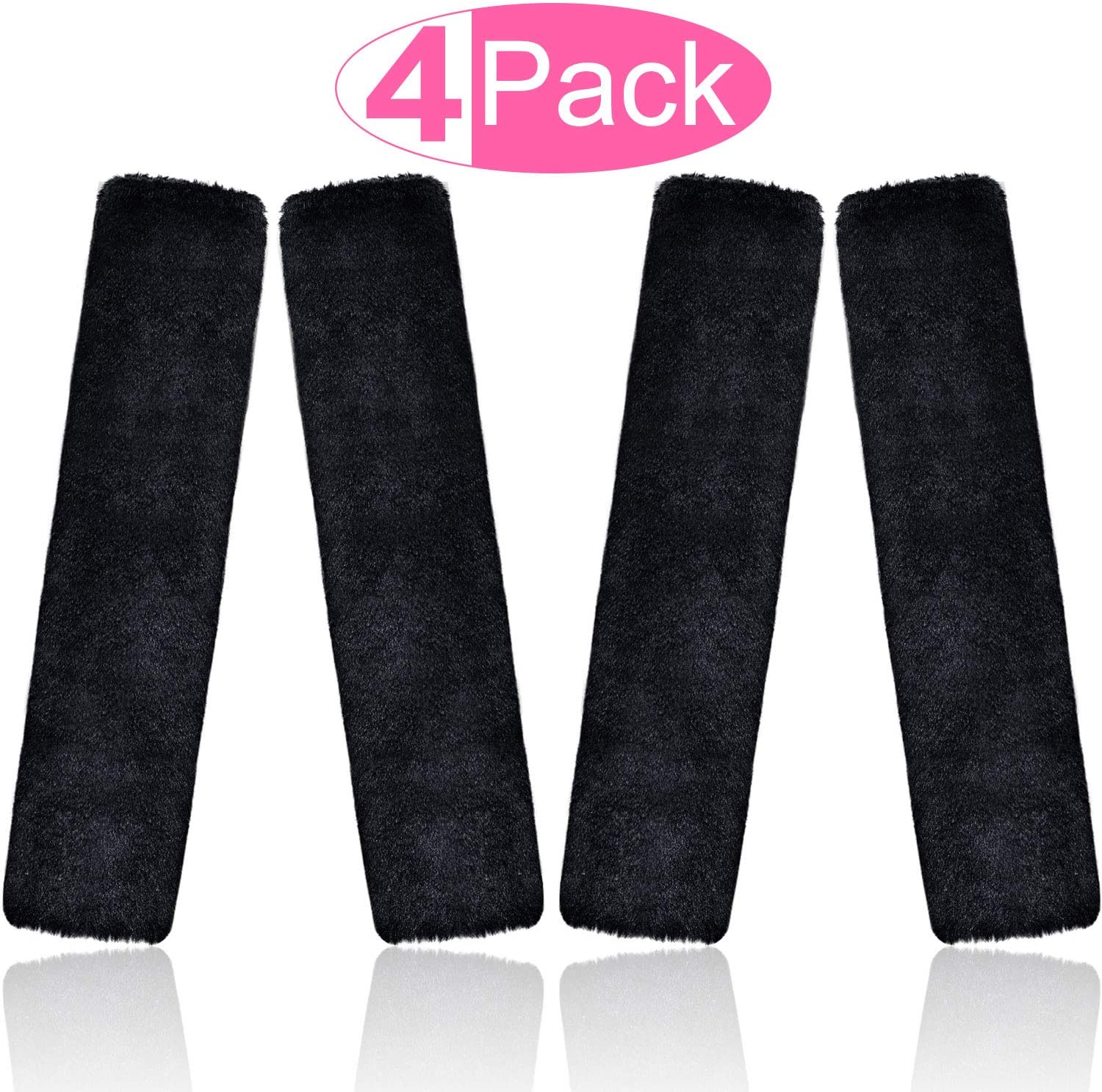 4 Pieces 30 cm Soft Faux Sheepskin Wool Fur Fabrics Car Seat Belt Pads Seatbelt Protector, Shoulder Strap Covers Harness Pads for Comfortable Driving(Black)