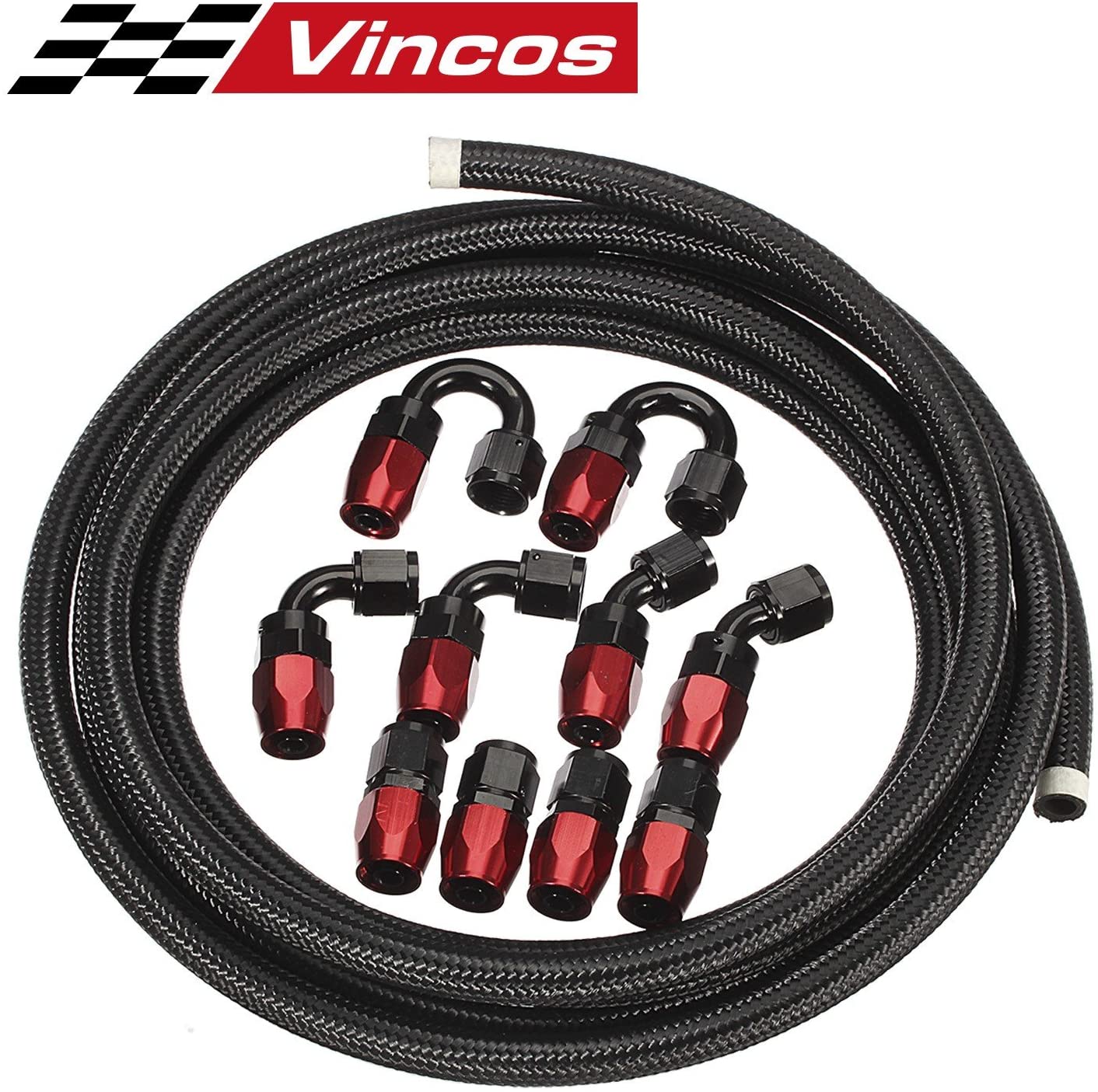 Vincos 8 an AN8 16Ft Nylon and Stainless Steel Braidied Feul Hose + 10pcs an 8 Hose Fitting Kit