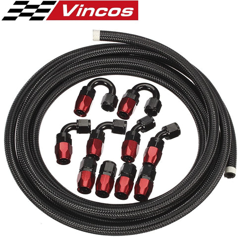Vincos 8 an AN8 16Ft Nylon and Stainless Steel Braidied Feul Hose + 10pcs an 8 Hose Fitting Kit