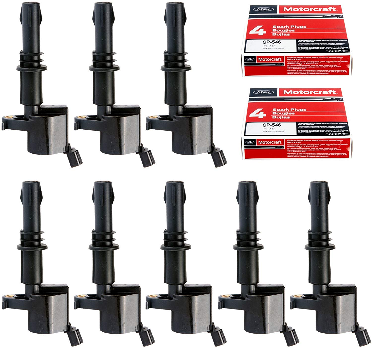 MAS Set of 8 Ignition Coils GDG511 GD511 FD508 Motorcraft Spark Plugs SP546 PZH14F For 2005-2008 Ford F150 F-150 Lincoln SP515