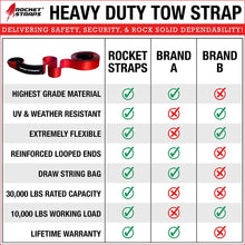 Rocket Straps - 3" x 30' Heavy Duty Tow Strap | 30,000 LBS Rated Capacity Recovery Strap | Vehicle Tow Straps with Protected Loop Ends | Emergency Off Road Truck Accessories Towing Rope | Storage Bag