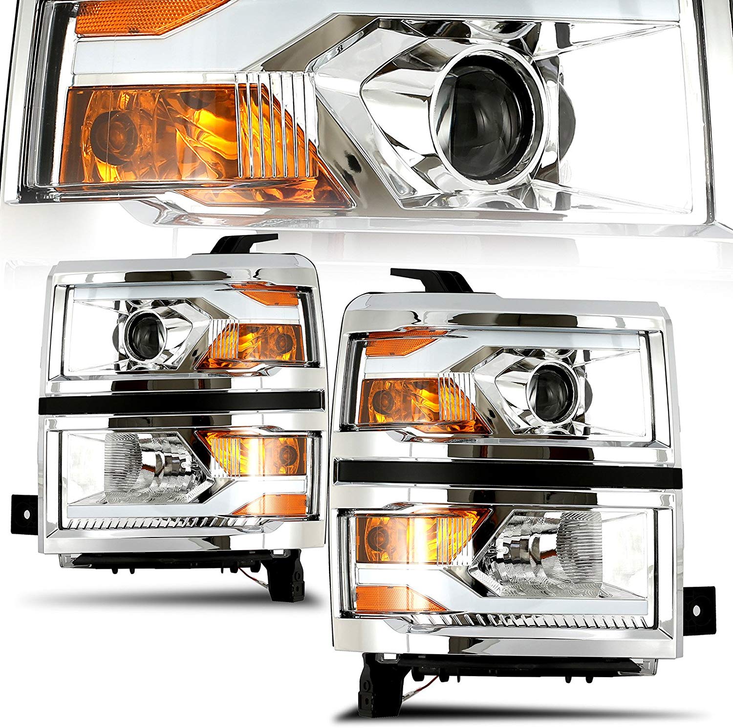 OCPTY Driver and Passenger Headlights Assembly fit for 2014-2015 Chevy Silverado Replacement Headlamp Clear Lens