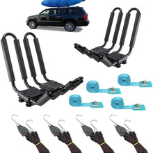 2 Pairs Heavy Duty Kayak Rack-Includes 4 Pcs Ratchet Tie-Mount on Car Roof Top Crossbar-Easy to Carry Kayak Canoe Boat Surf Ski (J-Bar Rack)