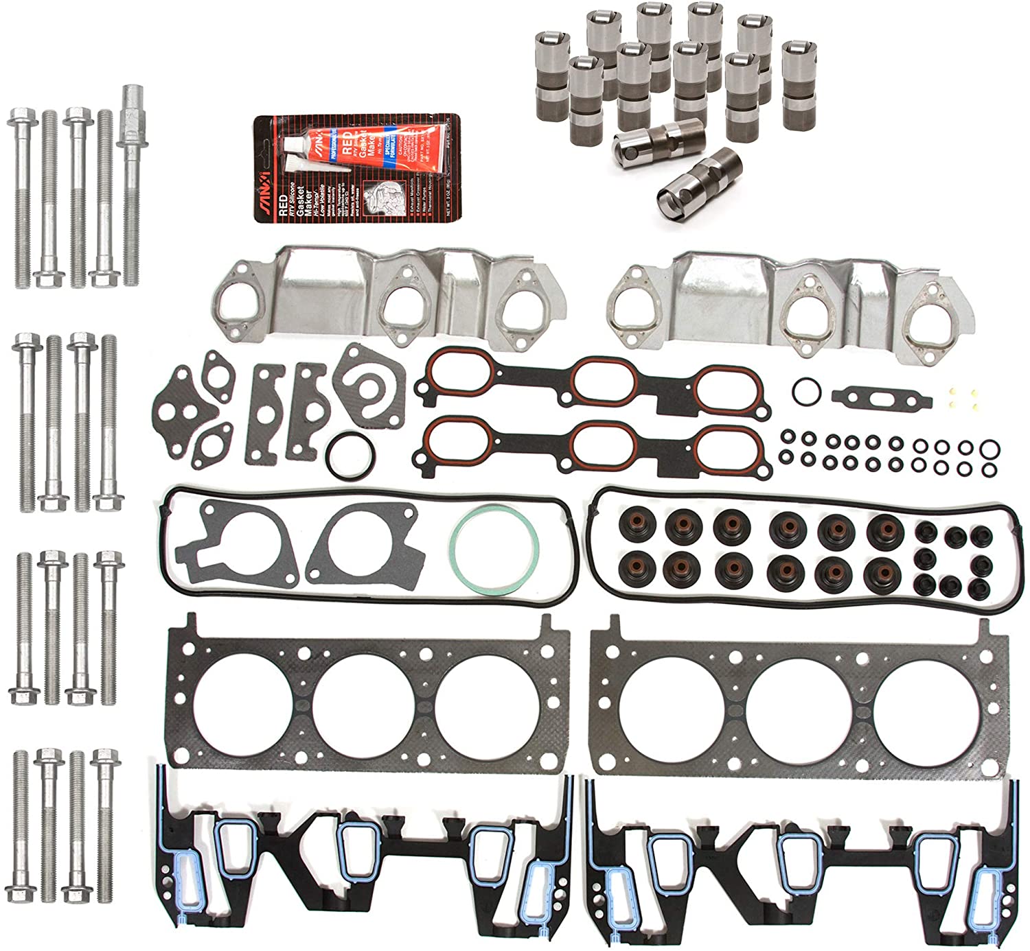 Evergreen HSHBLF8-10401 Head Gasket Set Head Bolts Lifters Compatible With Chevrolet Oldsmobile Pontiac 3.1 3.4 12V