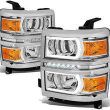 For Chevy Silverado 1500 Pair LED DRL+U Tube Bar Projector Headlight/Lamp Chrome/Amber
