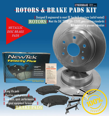 DK1604-2 Rear Rotors and Semi-Metallic Brake Pads and Hardware Set Kit