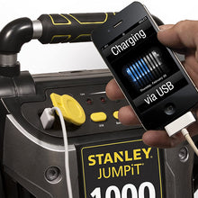 STANLEY J5C09 JUMPiT Portable Power Station Jump Starter: 1000 Peak/500 Instant Amps, 120 PSI Air Compressor, USB Port, Battery Clamps