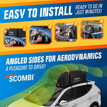 Scombi Military-Grade Waterproof Rooftop Cargo Carrier – 19 Cubic Ft. with 4 Door Hooks, Zipper/Buckle Closure, Extra Strap – Black Roof Bag for Cars with or Without Rack