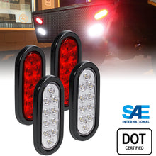 2 Red + 2 White 6" Oval LED Trailer Tail Light Kit [DOT Certified] [Grommets & Plugs Included] [IP67 Waterproof] Stop Brake Turn Reverse Back Up Trailer Lights for RV Truck Jeep