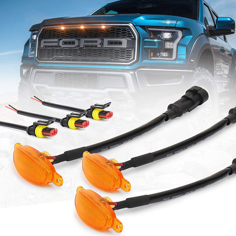 ZJUSDO Ford Grill Lights Smoked Lens Amber Grill Lights with Connectors for Ford F150 F250 F350 Raptor 2004-2019