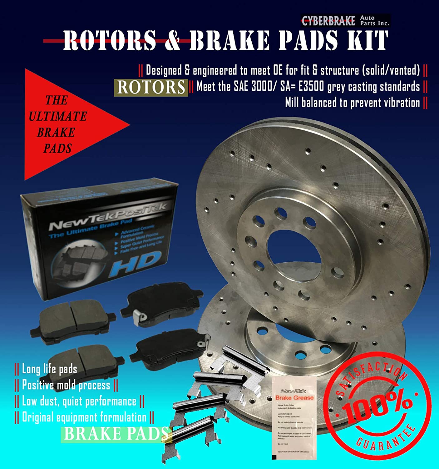 DK1604-4D Rear Drilled Rotors and Ultimate HD Ceramic Brake Pads and Hardware Kit