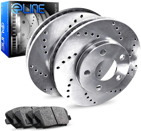 For 2016-2017 Hyundai Tucson Rear eLine Drilled Brake Rotors+Ceramic Brake Pads