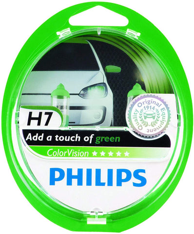 Philips ColorVision H7 Halogen Headlight (Green), 2 Pack