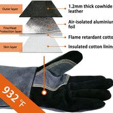 WZQH 16 Inches,932℉,Leather Forge Welding Gloves, with Kevlar Stitching Heat/Fire Resistant,Mitts for BBQ,Oven,Grill,Fireplace,Tig,Mig,Baking,Furnace,Stove,Pot Holder,Animal Handling Glove.Black-gray